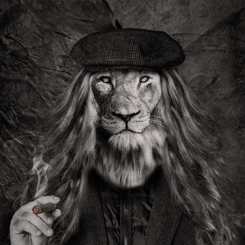 Galleri Mats Bergman Konstverk Oramad Timothy Skinner - Lion King meets Peaky Blinders